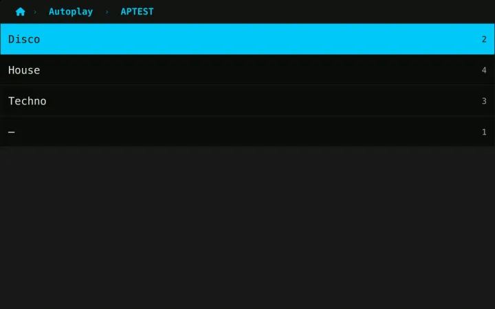 Autoplay's list of genres on a stick.