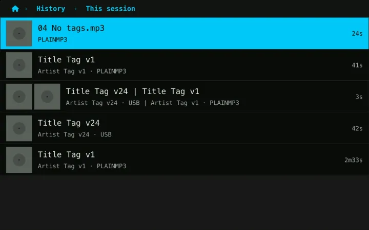The History list of tracks played on the link.