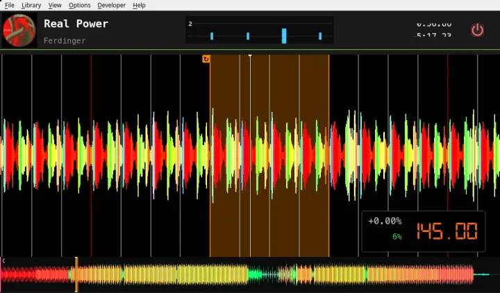 The first skin with an active loop drawn as an amber window over the waveform.