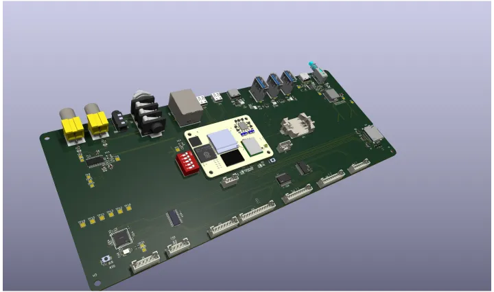 The monolithic board fully routed in KiCad's PCB editor.