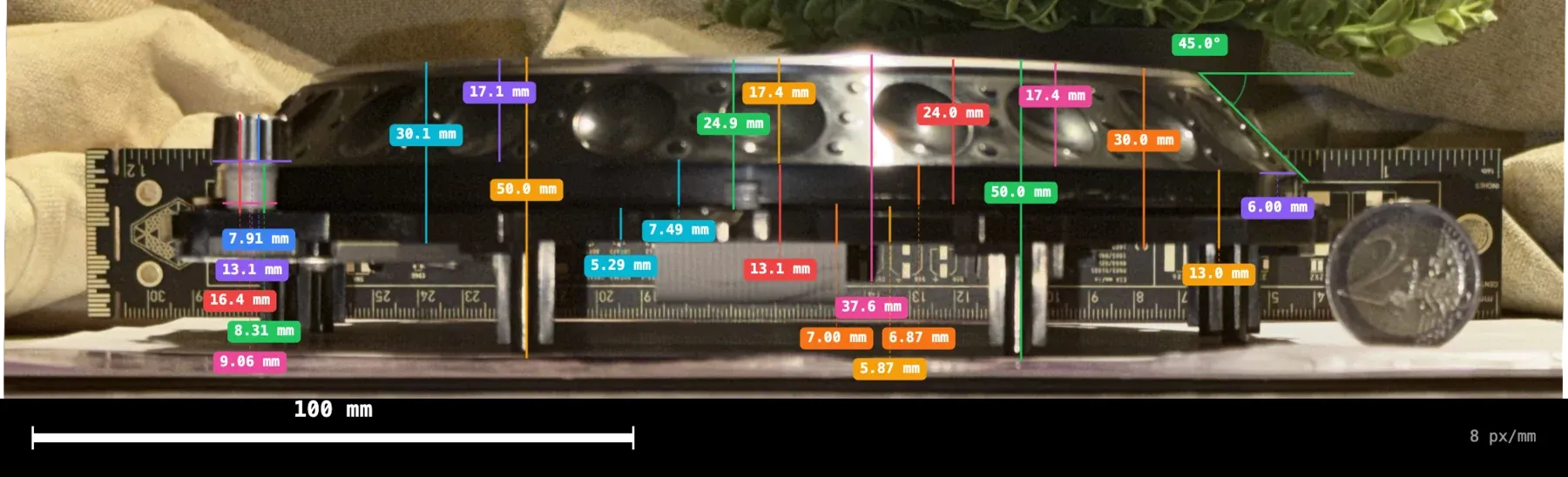 The jog assembly from the side, with heights labelled in millimetres.