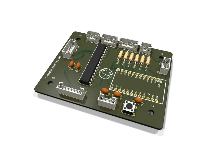 The abandoned midi-laser controller board in 3D, with a Pro Micro footprint and an expander.