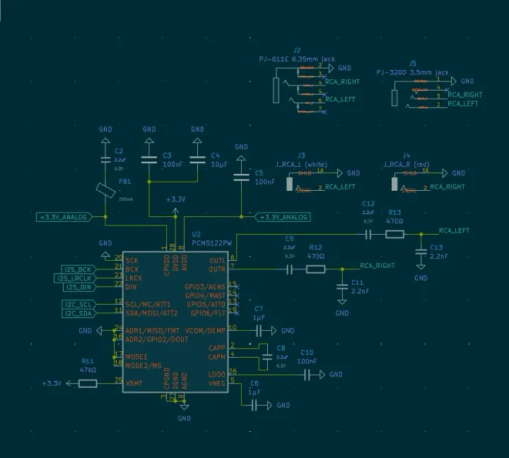 The main board's audio output sheet.